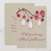 サテン ラスティック ピンク メイソンジャー メイド オブ オナー カード (正面/裏面)