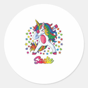 サディ ダビング ユニコーン レインボー 名前入り カスタムTシャツ ラウンドシール