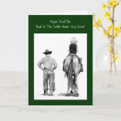 「サドルに戻る」と言えば、うまくいきます。カウボーイ、ペンシルアート カード (黄色い花)