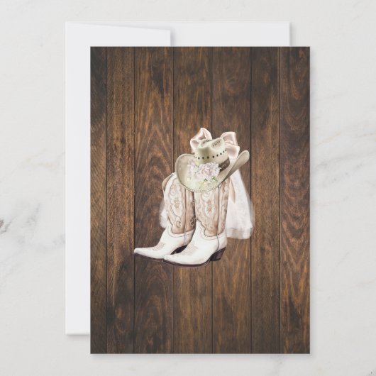 サドルアップあなたのブーツを置く女性のカーボーイブライダルシャワー 招待状 (裏面)