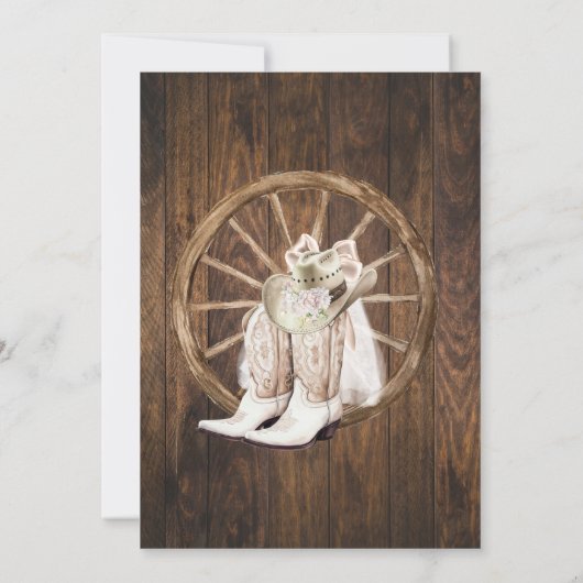 サドルアップあなたのブーツを置く女性のカーボーイブライダルシャワー 招待状 (裏面)