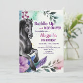 サドルアップかわいらしブラックホースと花の誕生日 招待状 (スタンド正面)