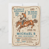 サドルアップウェスタンロデオカウボーイ誕生日 招待状 (正面)