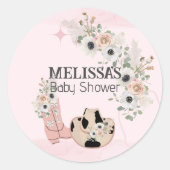 サドルアップウェスタン女性のカーボーイカップケーキトッパー ラウンドシール (正面)