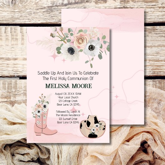 サドルアップウェスタン女性のカーボーイファーストホーリーコミュニオン 招待状
