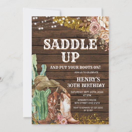 サドルアップウェスタン誕生日for Man 招待状 (正面)