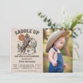 サドルアップウェスタン1st誕生日パーティー写真 招待状 (スタンド正面)