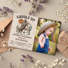 サドルアップウェスタン1st誕生日パーティー写真 招待状