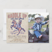 サドルアップウエスタンカウボーイロデオ誕生日写真 招待状 (正面)