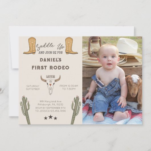 サドルアップウエスタンカウボーイ誕生日写真 招待状 (正面)