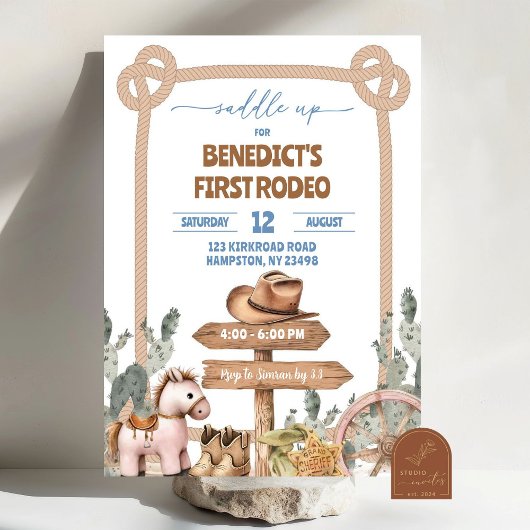 サドルアップカウボーイファーストロデオ誕生日ボーイ 招待状