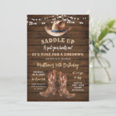 サドルアップカウボーイブーツ素朴誕生日ホームダウン 招待状 (スタンド正面)