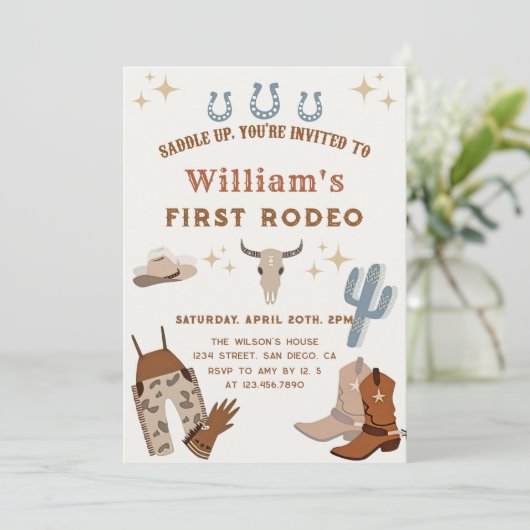 サドルアップカウボーイワイルドウエストロデオ誕生日 招待状 (スタンド正面)