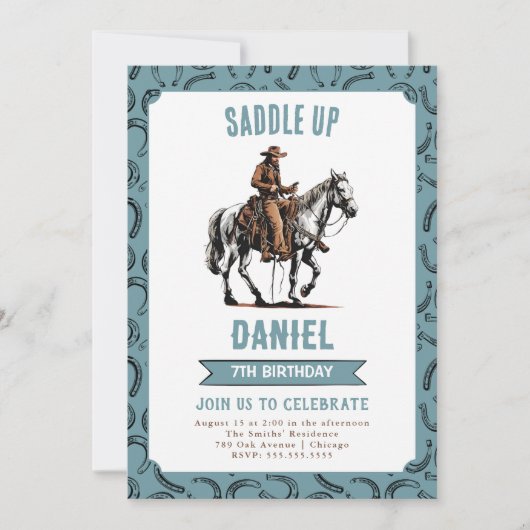 サドルアップカウボーイ誕生日 招待状 (正面)