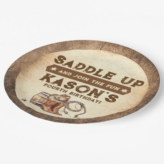 サドルアップカントリーウェスタン誕生日 ペーパープレート (アングル)