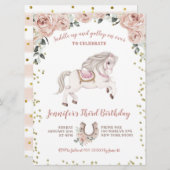 サドルアップガールピンクポニー誕生日招待状 招待状 (正面/裏面)