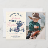 サドルアップサードロデオカウボーイ誕生日写真 招待状 (正面)