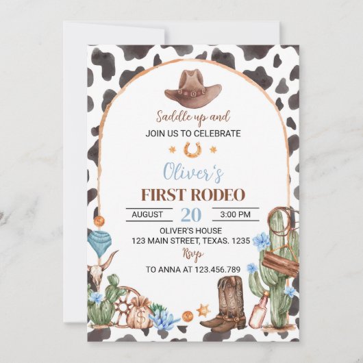 サドルアップハイランドカウボーイ1st誕生日招待状 招待状 (正面)