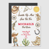 サドルアップファーストロデオワイルドウエスト誕生日 マグネット招待状 (正面/裏面)