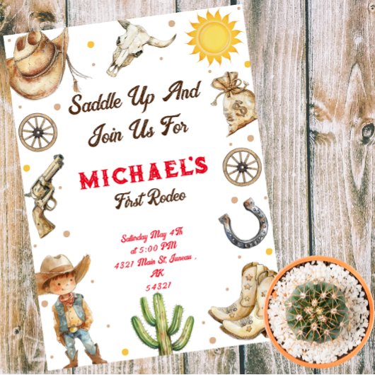 サドルアップファーストロデオワイルドウエスト誕生日 マグネット招待状