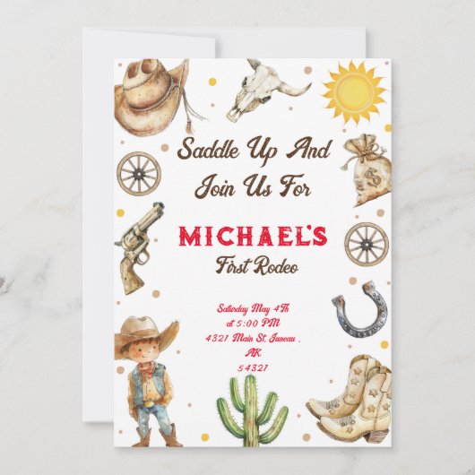 サドルアップファーストロデオワイルドウエスト誕生日 招待状 (正面)