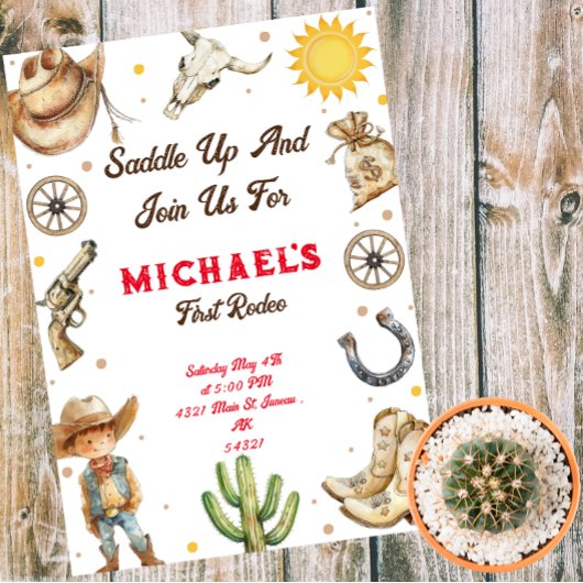 サドルアップファーストロデオワイルドウエスト誕生日 招待状