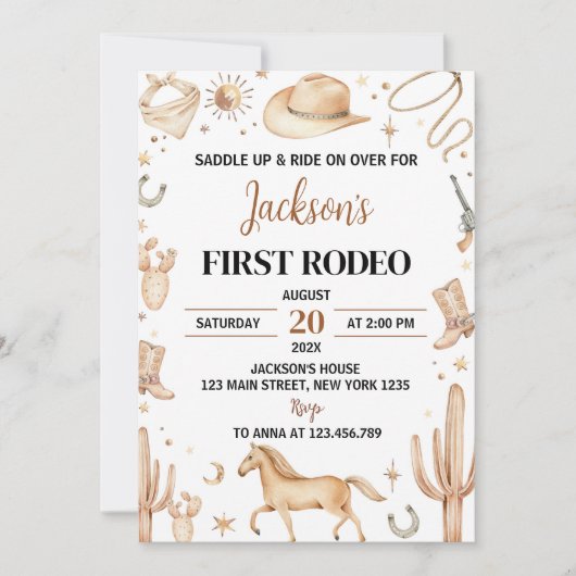 サドルアップファーストロデオ誕生日招待状 招待状 (正面)