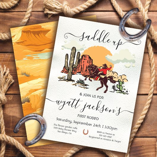 サドルアップファーストRodeoカウボーイバースデーパーティー 招待状