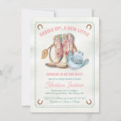 サドルアップフローラブーツ女性のカーボーイベビーシャワー 招待状 (正面)