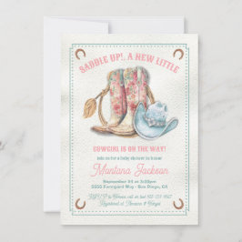 サドルアップフローラブーツ女性のカーボーイベビーシャワー 招待状