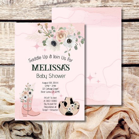 サドルアップベビーシャワー素朴女性のカーボーイテーマ 招待状