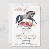 サドルアップホース誕生日パーティーピンク 招待状 (正面)