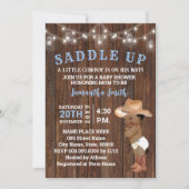 サドルアップリトルカウボーイ彼の方法でオウムベビーシャワー 招待状 (正面)