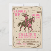 サドルアップロデオウェスタン女性のカーボーイ誕生日パーティー 招待状 (正面)