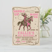 サドルアップロデオウェスタン女性のカーボーイ誕生日パーティー 招待状 (スタンド正面)