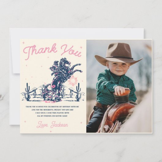 サドルアップロデオカウボーイ誕生日サンキューカード サンキューカード (正面)