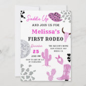 サドルアップワイルドウエストロデオディスコ女性のカーボーイ誕生日 招待状 (正面)