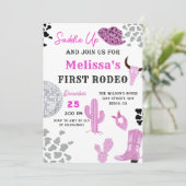 サドルアップワイルドウエストロデオディスコ女性のカーボーイ誕生日 招待状 (スタンド正面)