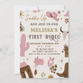 サドルアップワイルドウエストロデオ女性のカーボーイランチ誕生日 招待状 (正面)