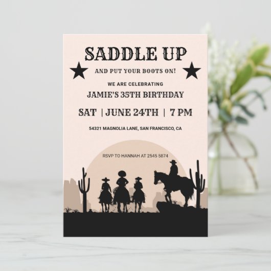 サドルアップワイルドカウボーイ誕生日招待状 招待状 (スタンド正面)