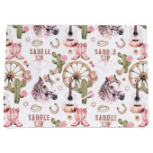 サドルアップ女性のカーボーイピンクウェスタン抱き枕 ラージペーパーバッグ (正面)