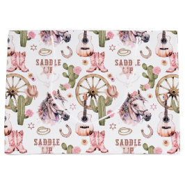 サドルアップ女性のカーボーイピンクウェスタン抱き枕 ラージペーパーバッグ