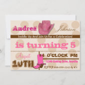 サドルアップ女性のカーボーイ誕生パーティー招待状 招待状 (正面)