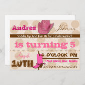 サドルアップ女性のカーボーイ誕生パーティー招待状 招待状 (正面/裏面)