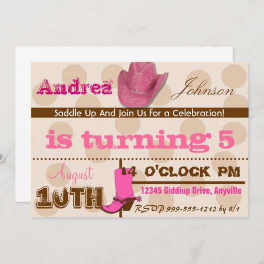 サドルアップ女性のカーボーイ誕生パーティー招待状 招待状 (正面/裏面)