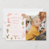 サドルアップ女性のカーボーイ誕生日パーティーフォト 招待状 (正面)