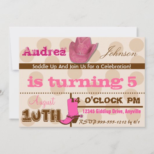 サドルアップ女性のカーボーイ誕生日パーティー招待状 招待状 (正面)