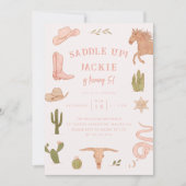 サドルアップ女性のカーボーイ誕生日パーティー 招待状 (正面)
