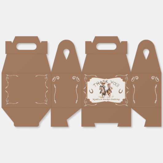 サドルアップ小さなツインカウボーイ女性のカーボーイ誕生日 フェイバーボックス (見開き)