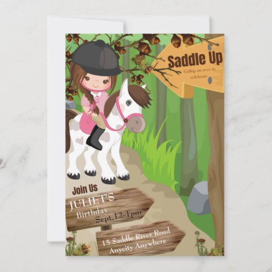 サドルアップ誕生日招待状1 （ガール） (正面)